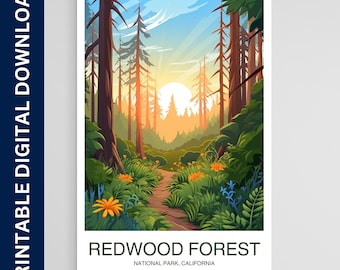 Redwood Forest Park Poster, California Print, Wall Art, Gift, Home Decor, Travel, Printable Wall Art, Digital Download