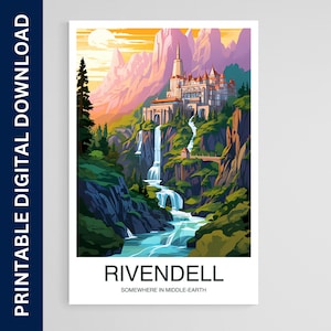 Rivendell Travel Print, Wall Art Middle of Earth Wall Hanging, Home Decoration, Rivendell Gift Wall Art, Printable Digital Download