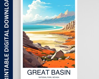 Plakat Great Basin National Park, wydruk Nevada, sztuka ścienna, prezent, wystrój domu, podróż, sztuka ścienna do druku, pobieranie cyfrowe