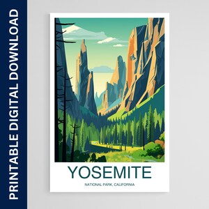 Yosemite National Park Poster, National Park Print, Vintage Poster, Wall Art, Home Decor, Printable Digital Download