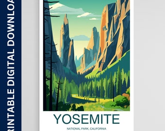 Cartel del Parque Nacional de Yosemite, Impresión del Parque Nacional, Cartel Vintage, Arte de la pared, Decoración del hogar, Descarga digital imprimible
