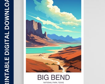 Big Bend National Park poster, Texas print, kunst aan de muur, kunst, artwork, cadeau, decor van het huis, reizen, afdrukbare Wall Art, digitale download