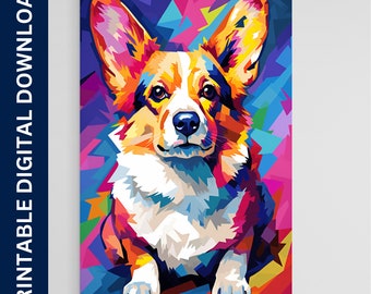 Cartel del perro Pembroke Welch Corgi, arte del perro, obra de arte, regalo, cartel, impresión, arte de la pared, decoración del hogar, descarga digital, arte de pared imprimible