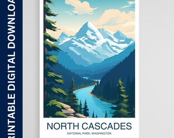 North Cascades National Park poster, Washington print, kunst aan de muur, cadeau, decor van het huis, reizen, afdrukbare Wall Art, digitale download