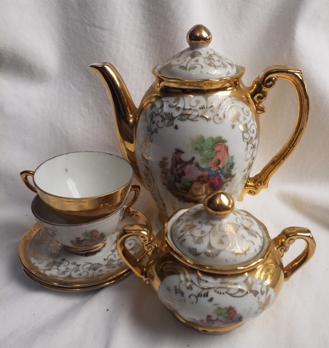 Tea VINTAGE BAVARIA Small Tea/coffee Set Gold on White - Etsy