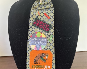 Corbata adornada para mujer de Florida A&M – Corbata verde y naranja de FAMU, corbata de moda HBCU 4