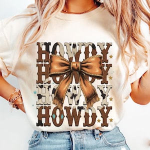 Western Cowgirl Howdy png, Brown Leather Bow png, Western Mama Design, Western Sublimation Shirt Design, Cowgirl Png, Coquette Cowgirl png