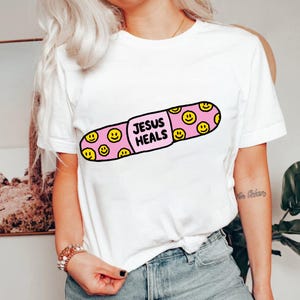 Jesus heals png, Christian based shirt, band-aid, faith healing, retro Christian, Jesus Smile digital download