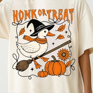 Honk or Treat Halloween Goose PNG, Cute Goose Witchy Halloween Png Design, Fall Shirt Png, Spooky Goose png,Retro Halloween Sublimation