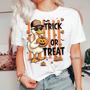 Halloween Goose Trick or Treat PNG, Halloween Silly Goose Clipart, Boy Halloween Goose PNG, Halloween Boy Shirt png, Kids Halloween, Pumpkin