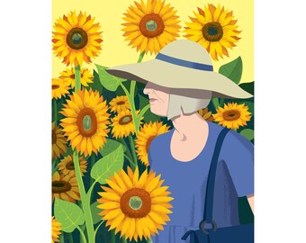 Sonnenblume Kunstdruck: Frau in Blau, Vivid Home Decor