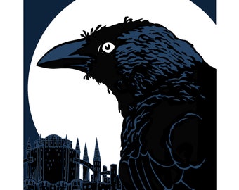 Raven & Castle Druck A4: Gothic Fantasy Illustration