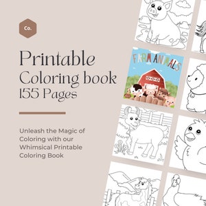 Farm Animals Coloring Book, Printable Coloring Pages, Kids Activities, Educational Toy, Gift for Children