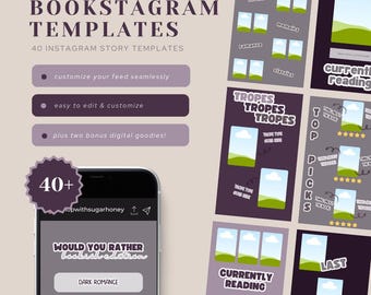 Bookstagram Canva Templates: 46 Bookish Instagram Story Posts (Digital Download)