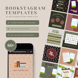 Autumn Bookstagram Canva Template Pack, Bookish Instagram Posts, Fall Instagram Post Template, Bookstagram Social Media Templates