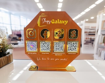 Op maat gemaakt acryl bedrijfsbord met meerdere QR-codes | Sociale media, betaling