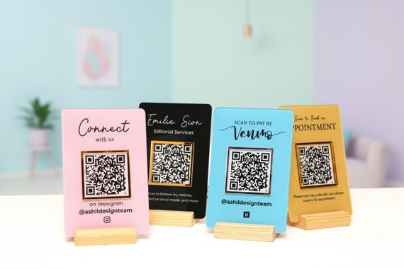 Custom Acrylic QR Code Business Sign | Social Media, Payment, mt4