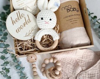 Neobaby Hamper - Baby Gift Box - Gender Neutral Unisex - Welcome Newborn Birth Announcement - Oatmeal