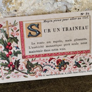 Ancienne carte chromo moyen pieux pour aller au ciel sur un traîneau carte religieuse ancienne française image pieuse ancienne française