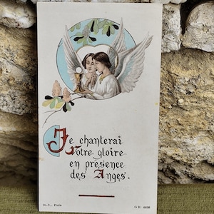 1950 s Image pieuse communion ancien français, carte religieuse catholique anges Souvenir communion, prière, carte missel, collection