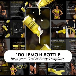 Lemon Bottle Instagram Templates | Lemon Bottle Instagram Posts | Fat Dissolving Bottle Lemon Social Media Posts | Body Sculpting Posts