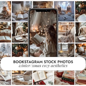 Bookstagram Winter Xmas Vibes Photos | Cozy Reading Aesthetic | Christmas Stock Photos Instagram Feed | Book Lover Content | Winter Book