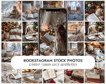 Bookstagram Winter Xmas Vibes Photos | Cozy Reading Aesthetic | Christmas Stock Photos Instagram Feed | Book Lover Content | Winter Book