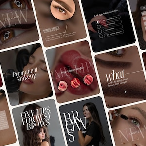 Plantillas de Instagram para maquillaje permanente / Publicaciones modernas en Canva para cejas y labios (Descarga digital)
