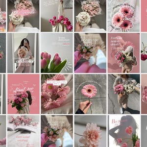 May include: A collage of pink flowers, bouquets, and arrangements. Some images feature text like "look expensive," "add color," and "bouquet." The overall aesthetic is soft and feminine, with a focus on floral design and presentation.