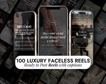 May include: A collage of 100 luxury faceless reels for social media. The reels are ready to post with captions. The reels feature a variety of topics, including fashion, beauty, travel, and lifestyle. The reels are designed to be engaging and informative, and they are perfect for businesses and individuals who want to grow their social media presence.