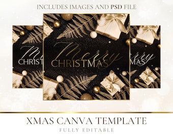 Xmas Black Social Media posts | Gold Christmas Instagram Templates |  Merry Christmas Template| PMU Artist | Christmas Canva Gold