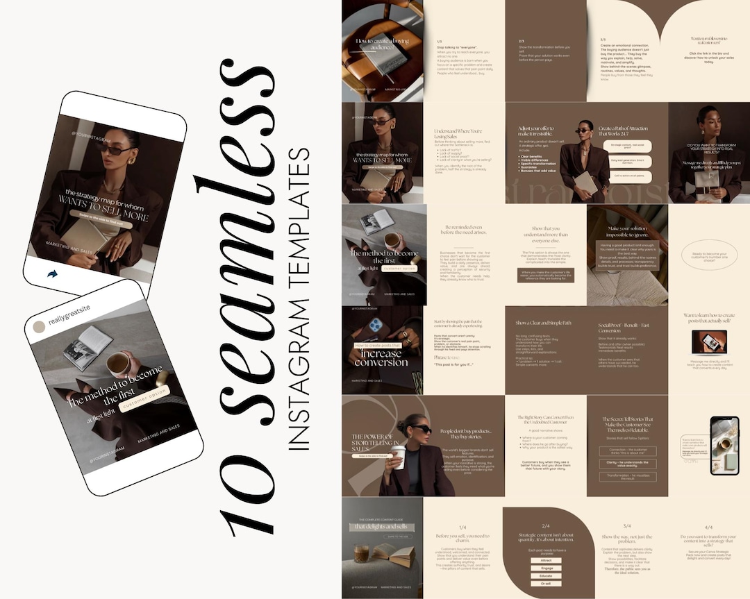 Seamless Carousel Instagram Templates | Brown Aesthetic Content | UGC ...