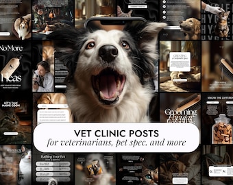 Vet Clinic Instagram Templates | Dog Cat Care Social Media Posts | Veterinarian Clinic Instagram | Pet Store Marketing | Pet Business Canva