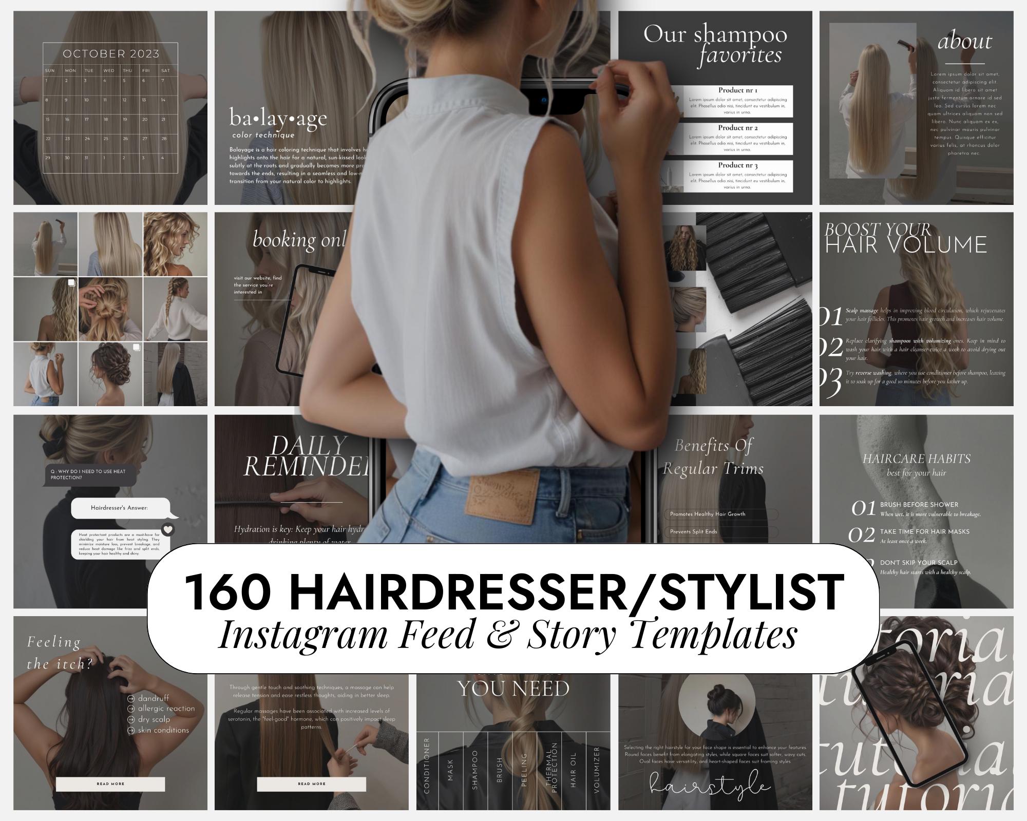 160 Hairdresser Instagram Templates | Hairdresser Canva | Hairstylist Salon Template | Hair Social Media Post | Aesthetic Templates Canva