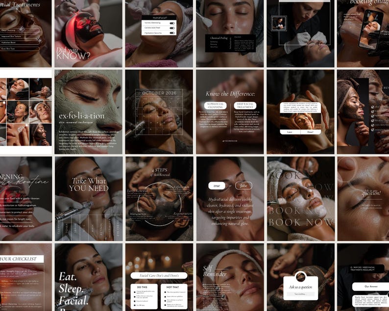 Modelli Instagram per trattamenti viso / Peeling idrafacciali Canva / Post sulla cura della pelle / Social media per estetisti / Feed Instagram per saloni di bellezza immagine 2