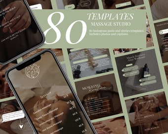 80 Massage Instagram Template | Massage Therapist Templates Posts | Massage Therapy Social Media Templates | Beauty Instagram Posts