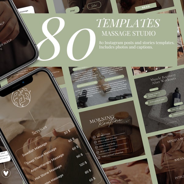 80 Massage Instagram Template | Massage Therapist Templates Posts | Massage Therapy Social Media Templates | Beauty Instagram Posts