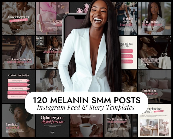 Melanin Social Media Templates | Digital Marketing Post Templates | Personal Growth | Melanin Instagram Posts | Faceless Marketing Boss Babe