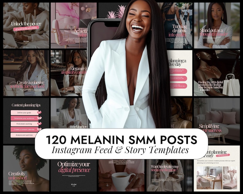 Melanin Social Media Templates | Digital Marketing Post Templates | Personal Growth | Melanin Instagram Posts | Faceless Marketing Boss Babe