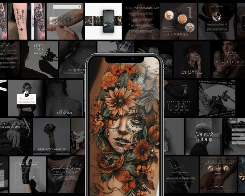 Tattoo Artist Instagram Templates | Tattoo Studio Stories Canva | Tattoo Artist Social Media ...