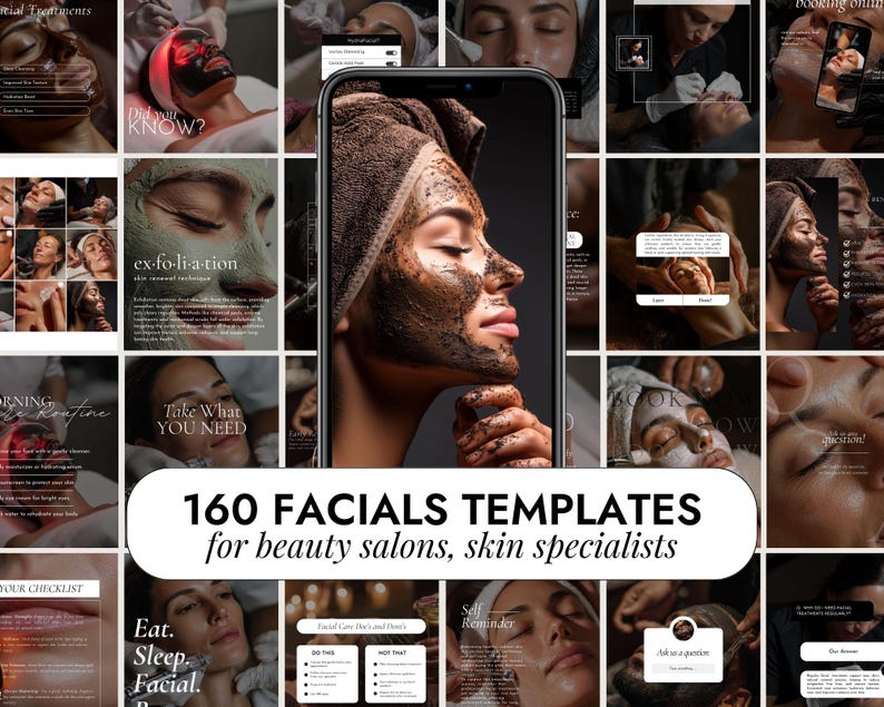 Modelli Instagram per trattamenti viso / Peeling idrafacciali Canva / Post sulla cura della pelle / Social media per estetisti / Feed Instagram per saloni di bellezza immagine 1