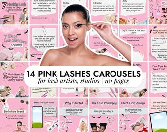 Lash Tech Pink Instagram Carousel Templates: Social Media Posts (Canva Editable Digital Download)