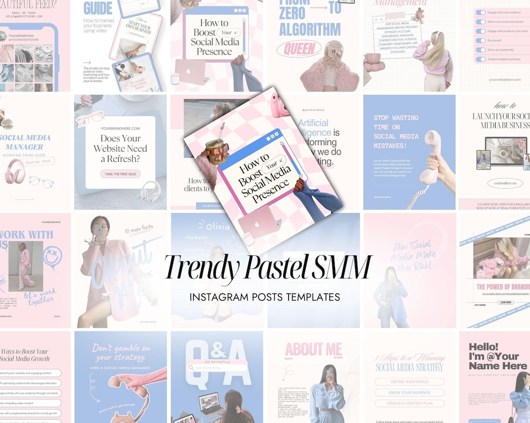 Pastel Pink Instagram Templates | Social Media Manager Branding Kit - Etsy