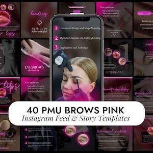 Permanent Instagram Template | PMU Instagram Template | Neon Pink Templates | PMU Social Media Post | PMU Brows Templates | Pmu artist