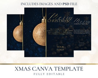 Xmas Black Social Media posts | Gold Christmas Instagram Templates |  Merry Christmas Template| PMU Artist | Christmas Canva Gold