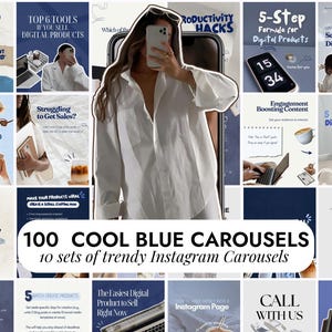 クールなブルーのInstagramカルーセルテンプレート100選｜コーチ｜Instagram投稿コンテンツクリエイター｜デジタル起業家｜ソーシャルメディアマネージャー｜顔のない人