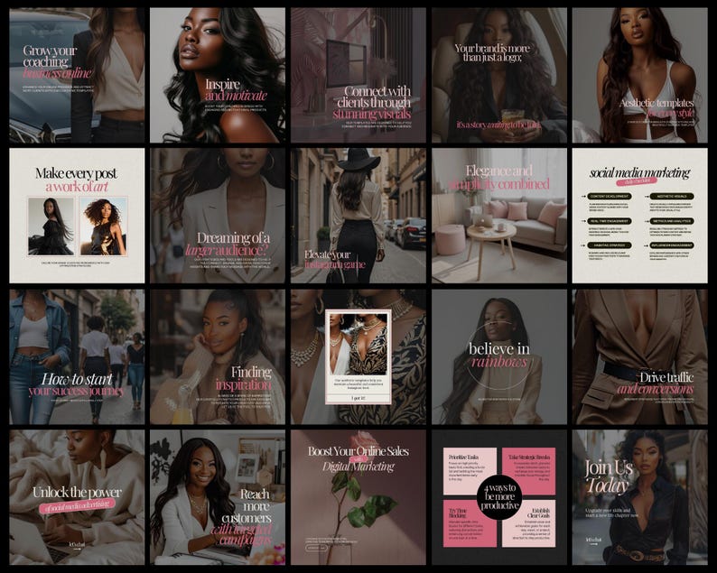 Melanin Social Media Templates | Digital Marketing Post Templates | Personal Growth | Melanin Instagram Posts | Faceless Marketing Boss Babe