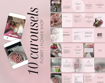 Floral Shop Instagram Seamless Carousels | Flower Shop Marketing Templates Pink (Digital Download)