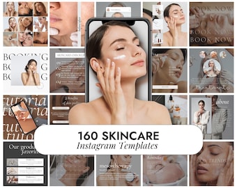 160 Skincare Instagram Templates | Skincare Canva | Facial Salon Template | Skin Social Media Post | Aesthetic Templates Canva