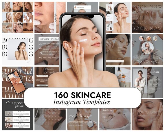 160 Skincare Instagram Templates | Skincare Canva | Facial Salon Template | Skin Social Media Post | Aesthetic Templates Canva
